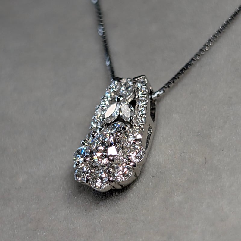 お値下げ！完売！貴重！PT900/PT850 ブラウンダイヤモンド チャーム ダイヤモンドテニスネックレス ストレート Pt900枠 Pt850(金具