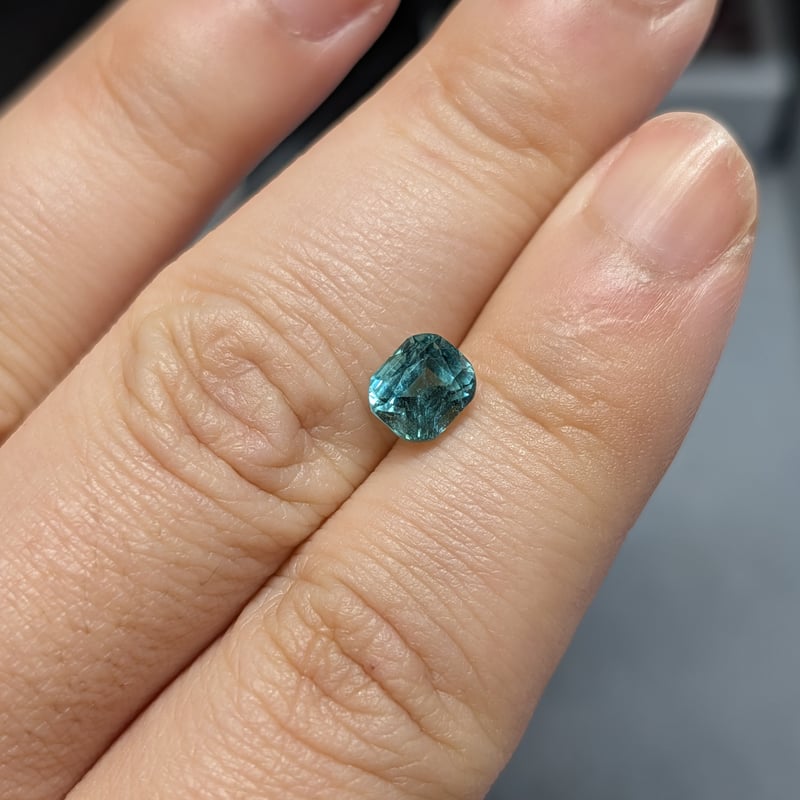まるはまま★ラグーンブルーカラートルマリン★リング、ペンダントオーダー ラグーントルマリン 1.59ct 6.76×5.74mm クッションカットルース