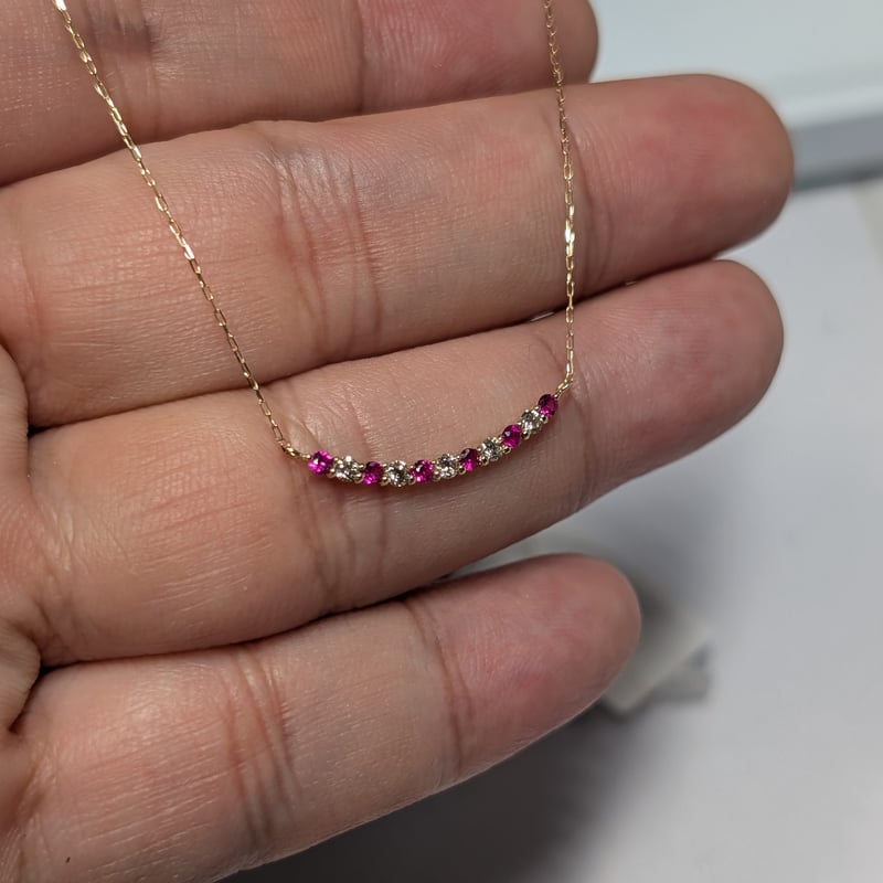K18 ルビー 0.13ct ダイヤモンド 0.10ct エタニティバー ネックレス