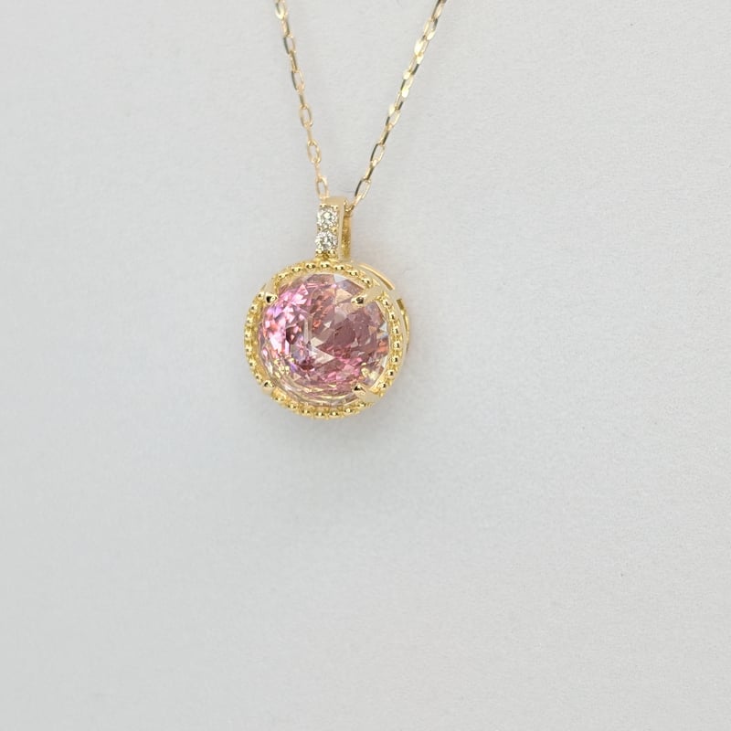 K18ピンクトルマリン×ローズカットクォーツ×ダイヤモンド0.01ct ミル