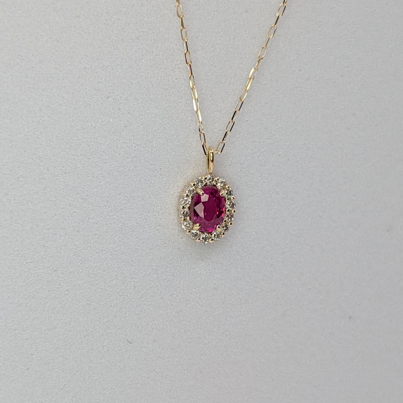 ビルマ産ルビー K18 0.20ct ダイヤモンド 0.05ct 40cmチェーン付き