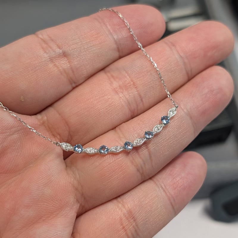 K18WG アクアマリン 0.23ct ダイヤモンド 0.09ct ネックレス 40cm Us