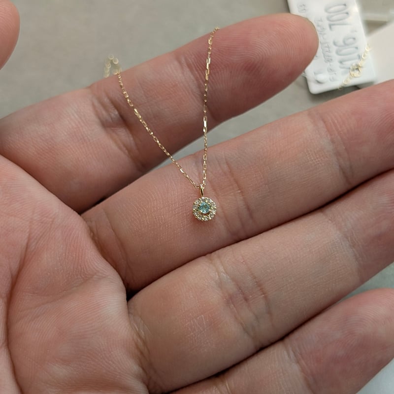 もりとつきパライバトルマリン0.30ct ブラジル産　K18YGペンダントヘッド K18YGブラジル産パライバトルマリン0.30ct ・ダイヤモンドリング GIA