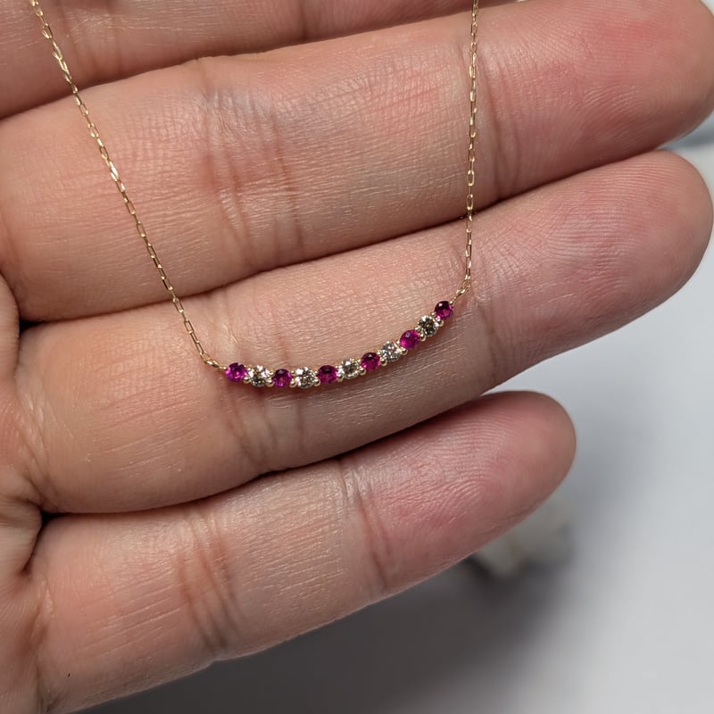 K18 ルビー 0.13ct ダイヤモンド 0.10ct エタニティバー ネックレス
