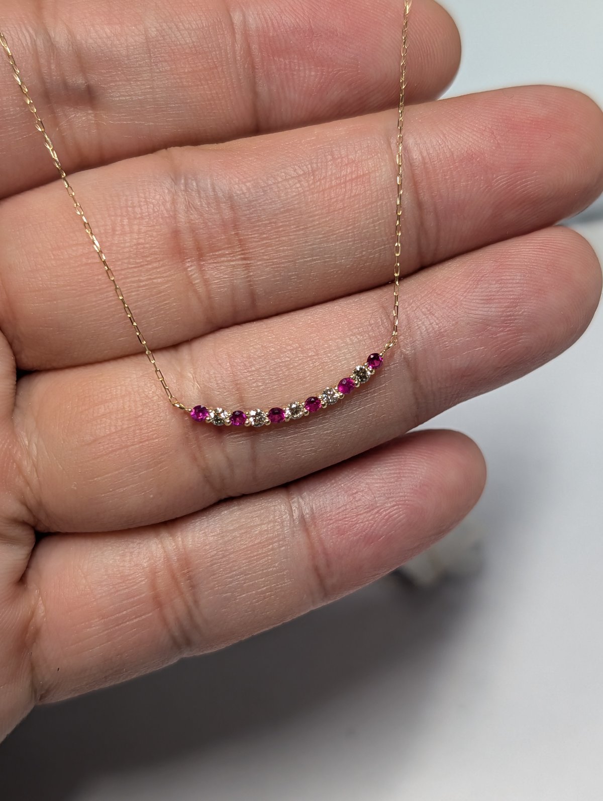 K18 ルビー 0.13ct ダイヤモンド 0.10ct エタニティバー ネックレス