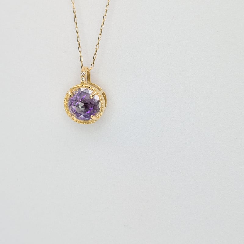 K18アメシスト×ローズカットクォーツ×ダイヤモンド0.01ct ミル 45cm