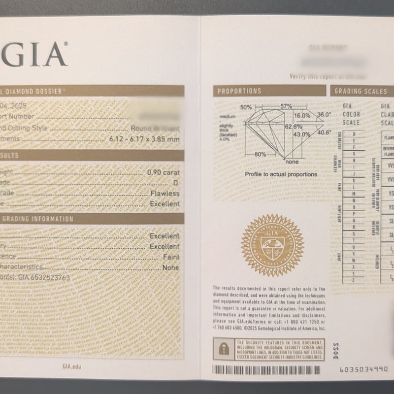 GIA鑑定書】Type IIa ダイヤモンド 0.90ct D FL 3EX FAINT 6