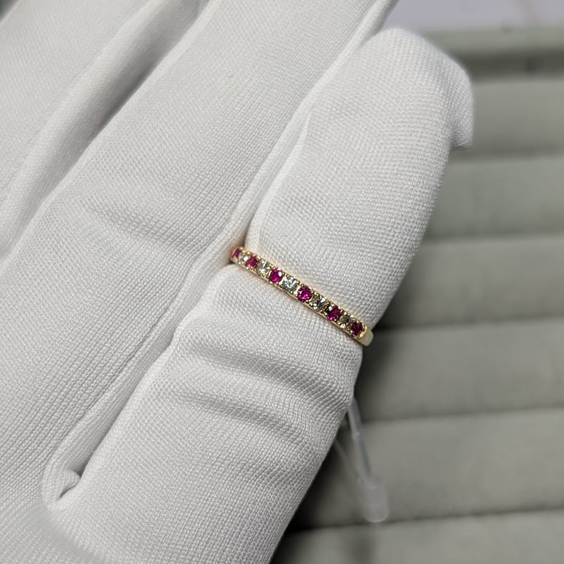 未*来様 ageteアガットK10ルビーハーフエタニティリング10号くらい K18 ルビー 0.12ct ダイヤモンド 0.10ct ハーフエタニティ リング 13号