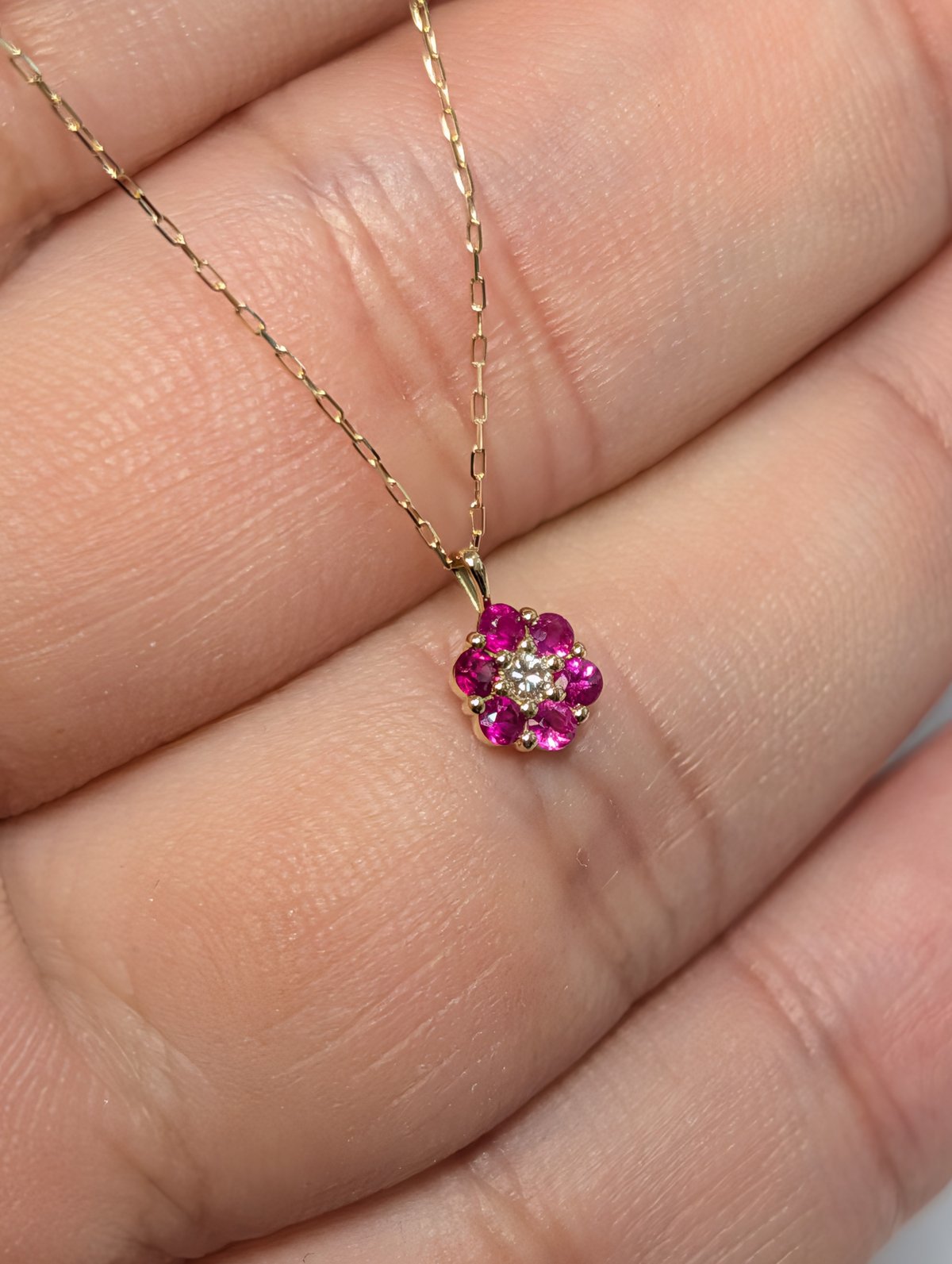 k*n様 セボンスター ゴールドピンクいちご メーカー協賛セール】K18 ルビー 0.12ct ダイヤモンド 0.01ct フラワー