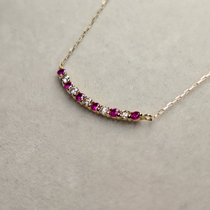 K18 ルビー 0.13ct ダイヤモンド 0.10ct エタニティバー ネックレス