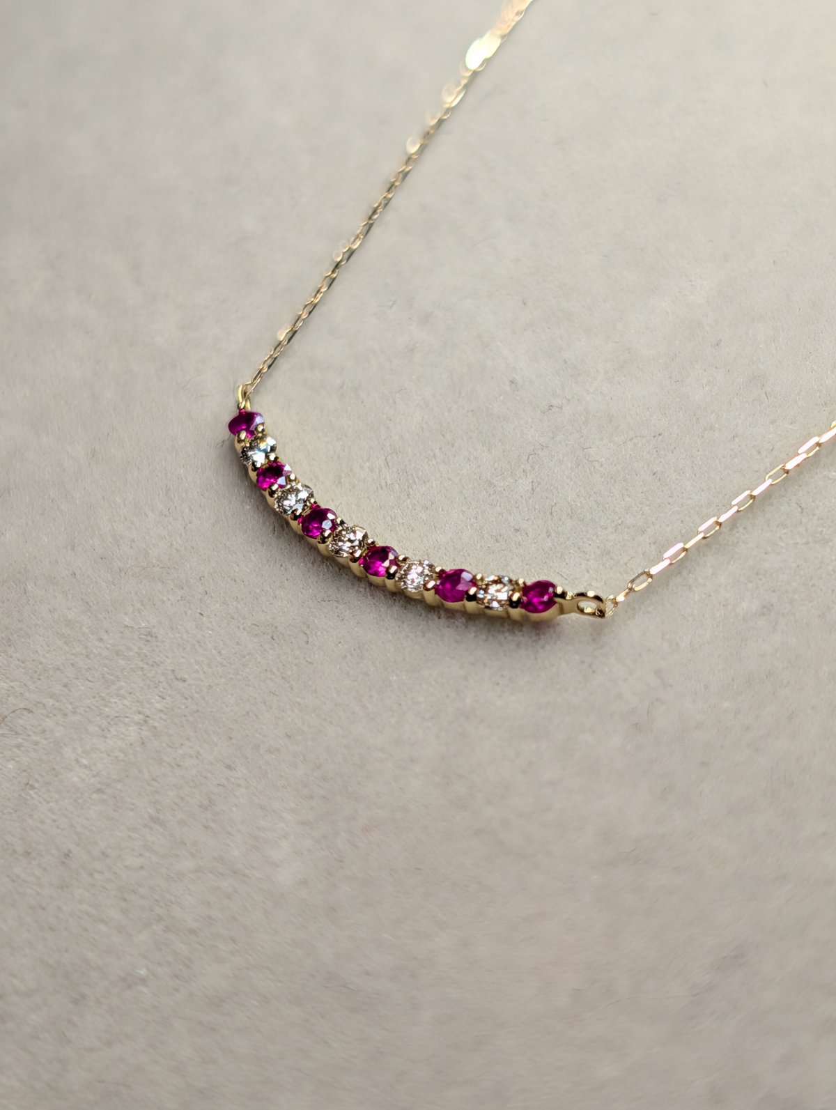 K18 ルビー 0.13ct ダイヤモンド 0.10ct エタニティバー ネックレス