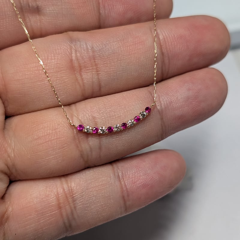 K18 ルビー 0.13ct ダイヤモンド 0.10ct エタニティバー ネックレス