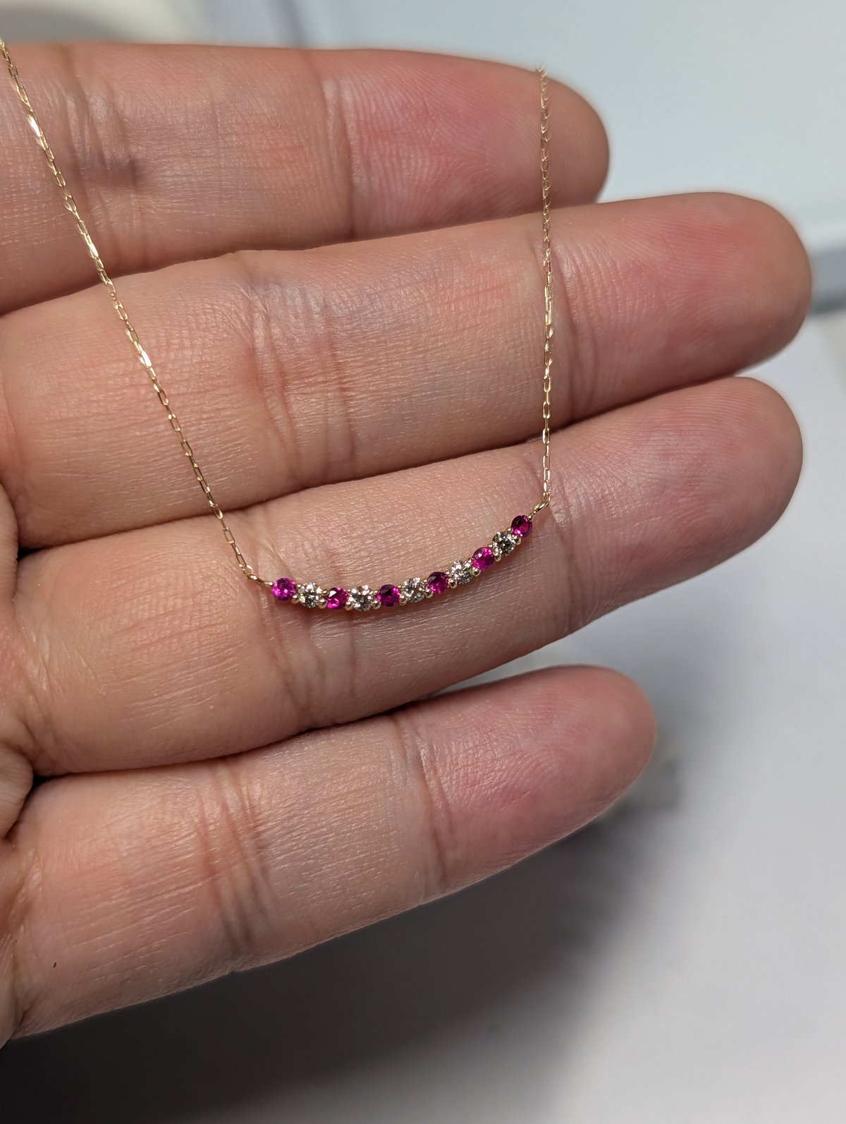 K18 ルビー 0.13ct ダイヤモンド 0.10ct エタニティバー ネックレス