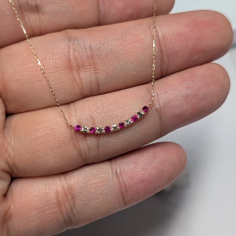K18 ルビー 0.13ct ダイヤモンド 0.10ct エタニティバー ネックレス