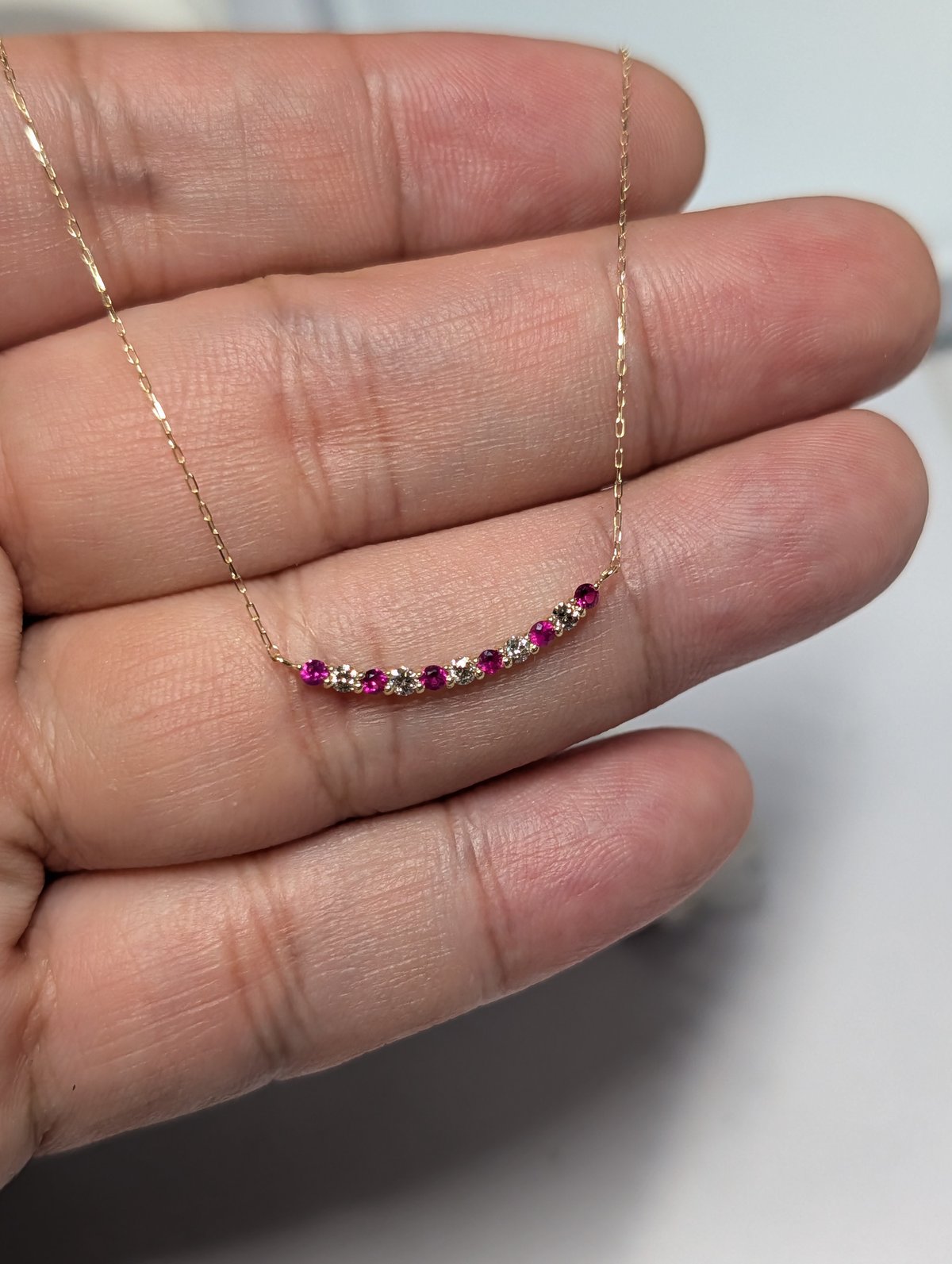 K18 ルビー 0.13ct ダイヤモンド 0.10ct エタニティバー ネックレス