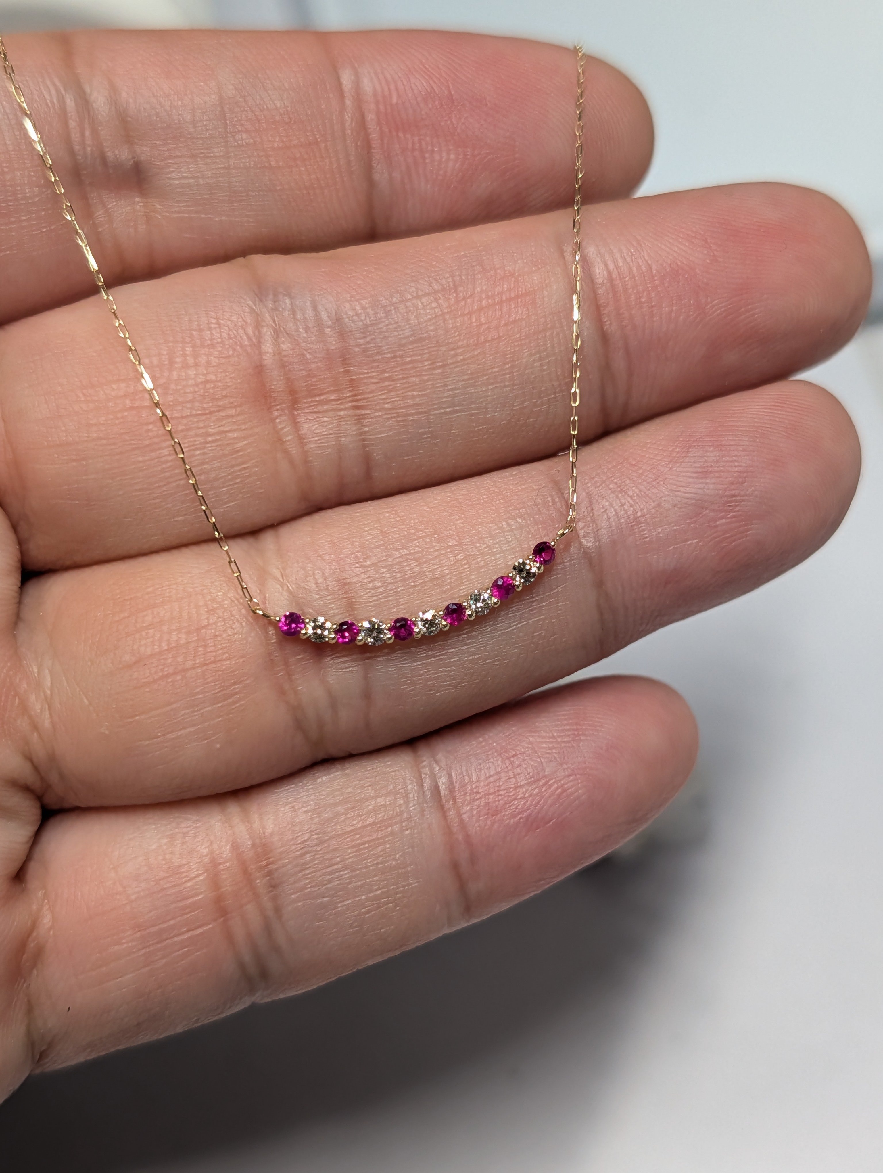 K18 ルビー 0.13ct ダイヤモンド 0.10ct エタニティバー ネックレス
