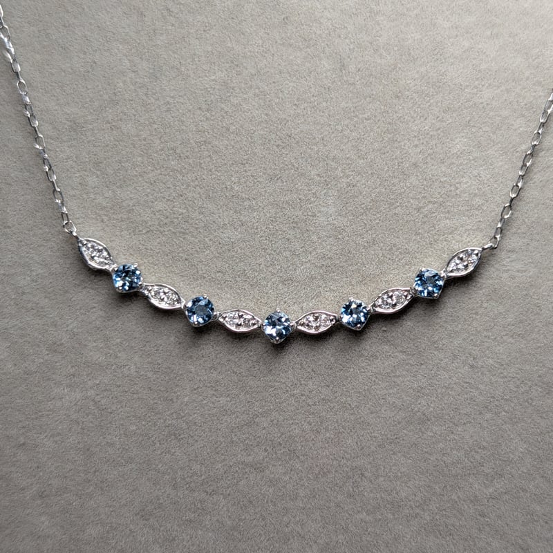 K18WG アクアマリン 0.23ct ダイヤモンド 0.09ct ネックレス 40cm Us