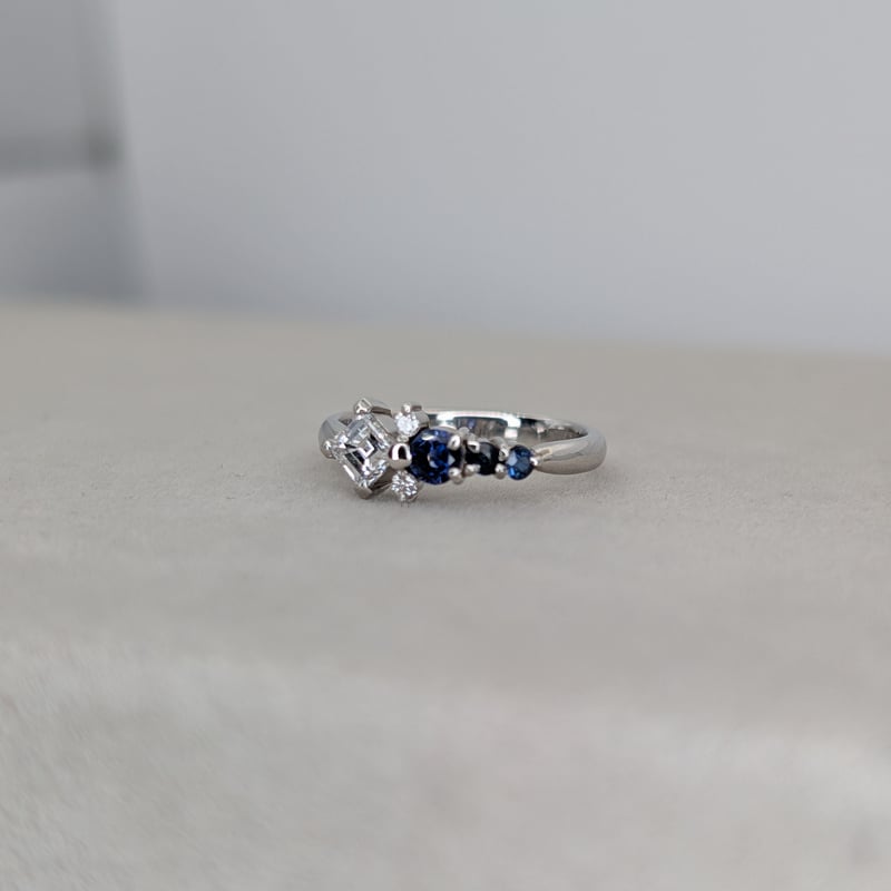 PT900 ダイヤモンド 0.40ct サファイア 0.31ct 鍛造手造り ピンキー 