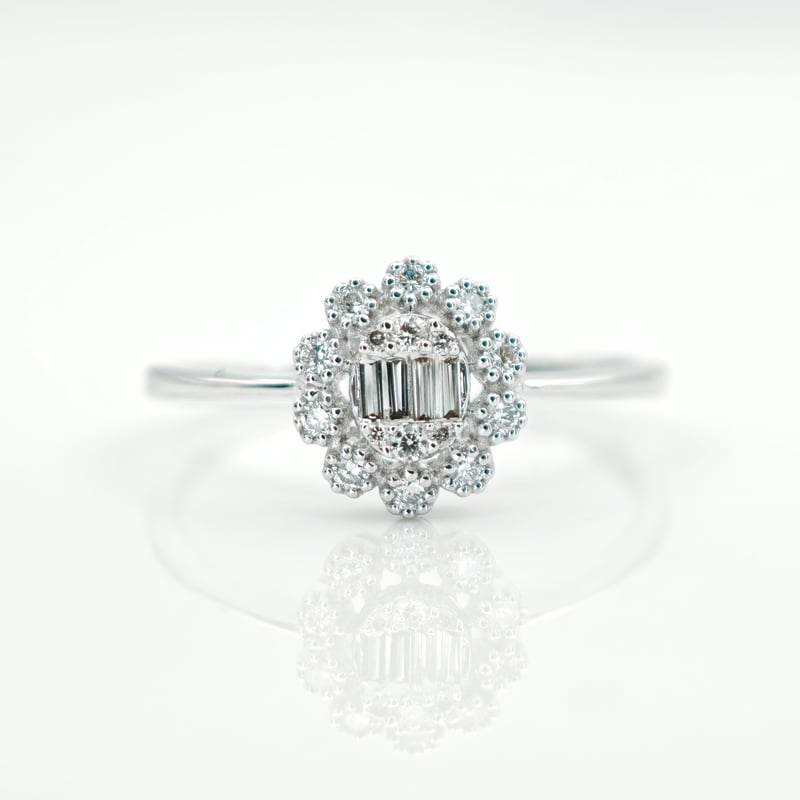 K18WGダイヤモンド 0.127ct/0.040ct リング 13.5号 シンガポールジュエ