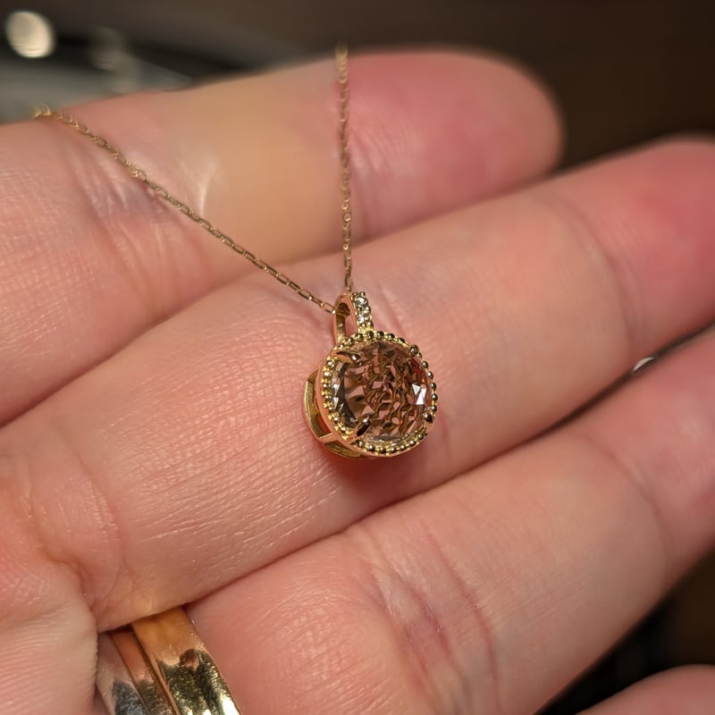 K18ピンクトルマリン×ローズカットクォーツ×ダイヤモンド0.01ct ミル