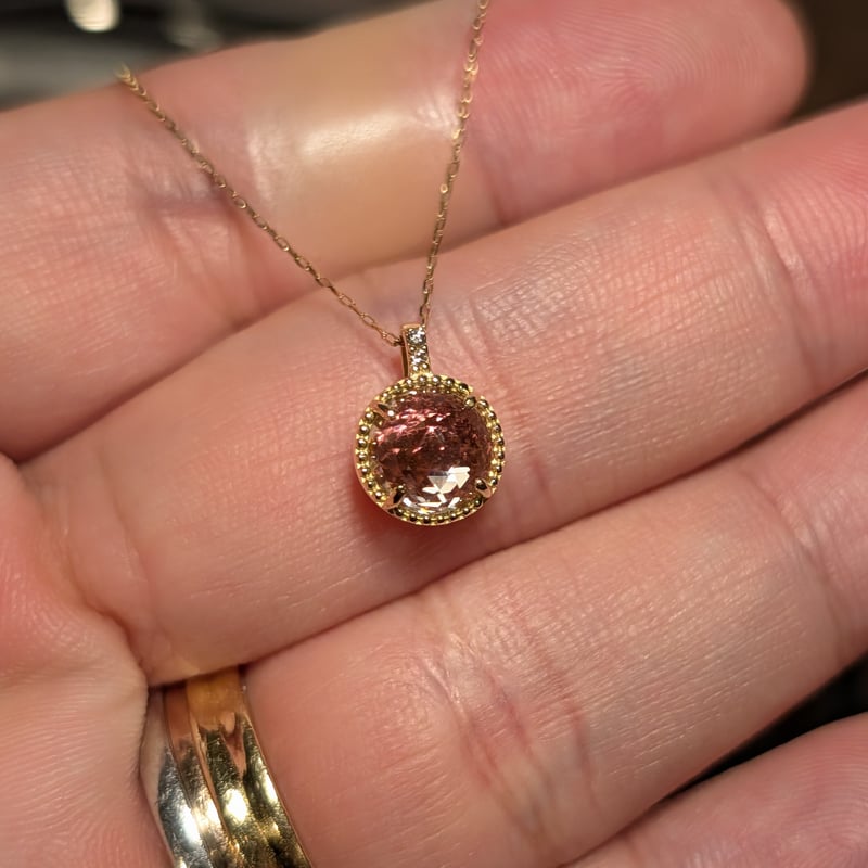 K18ピンクトルマリン×ローズカットクォーツ×ダイヤモンド0.01ct ミル