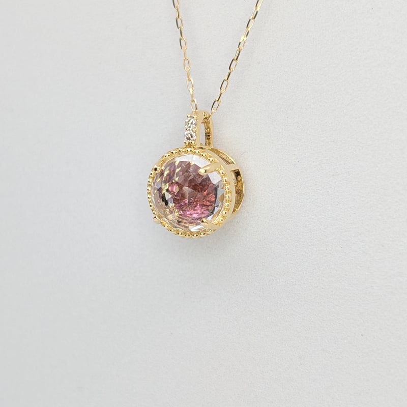 K18ピンクトルマリン×ローズカットクォーツ×ダイヤモンド0.01ct ミル