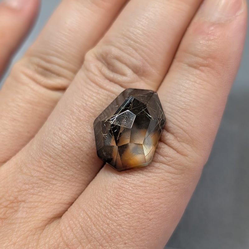 シェル　黒蝶貝×ルチルクォーツ　ダブレット　ストーン　リング シルバー 57 ルチルクォーツ×アゲート ダブレットストーン 21,12ct 20.41×16.18mm