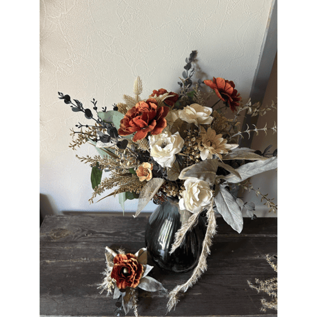 プリザーブドブーケ&ブートニア&ヘアアクセサリー　3点セット プリザーブドブーケ&ブートニア&ヘアアクセサリー 3点セット