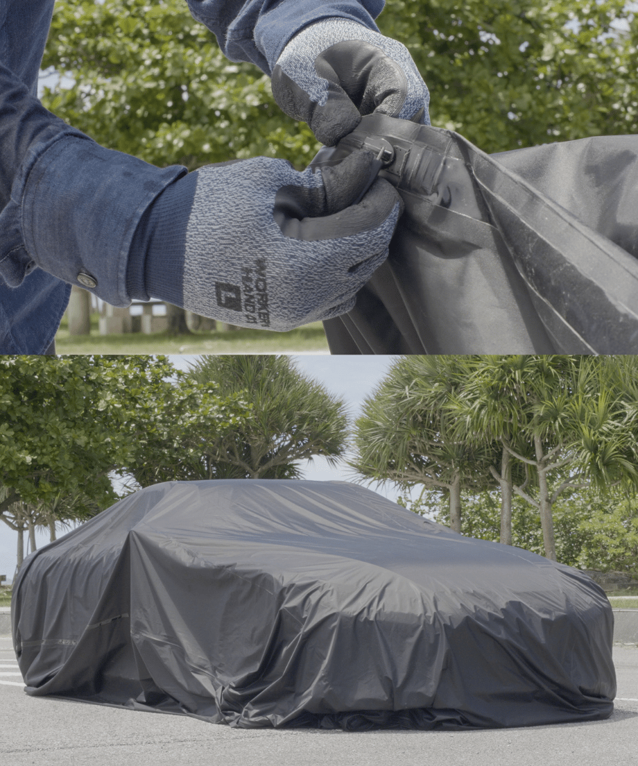完全防水 車カバー 高耐久　一人でも簡単に着脱可能！｜水甲斐・SUI GAI 一人でも簡単に着脱可能！愛車を守る浸水防止カーバッグ｜水甲斐・SUI