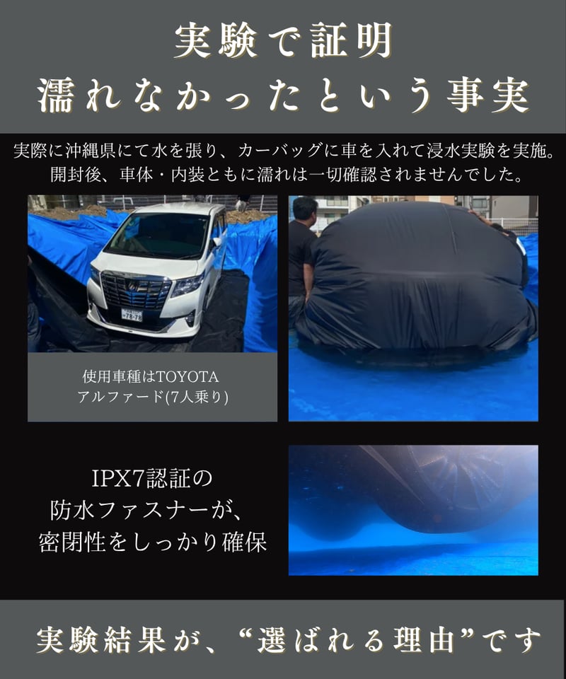 一人でも簡単に着脱可能！愛車を守る浸水防止カーバッグ｜水甲斐・SUI