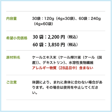 ヤクルトの国産ケール青汁 60袋