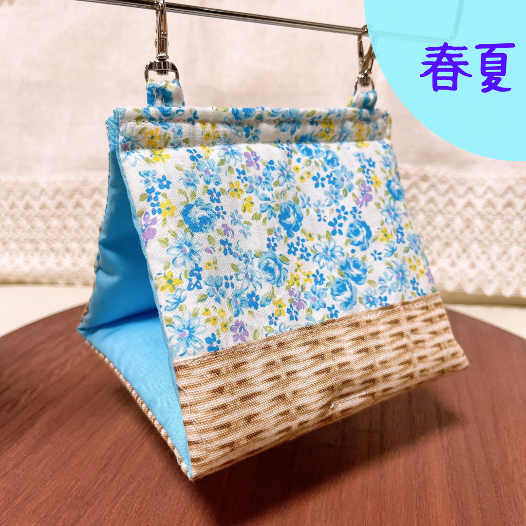 Sサイズ］バードテント：お花×ブルー | インコのハーブ専門＊ぽてとり