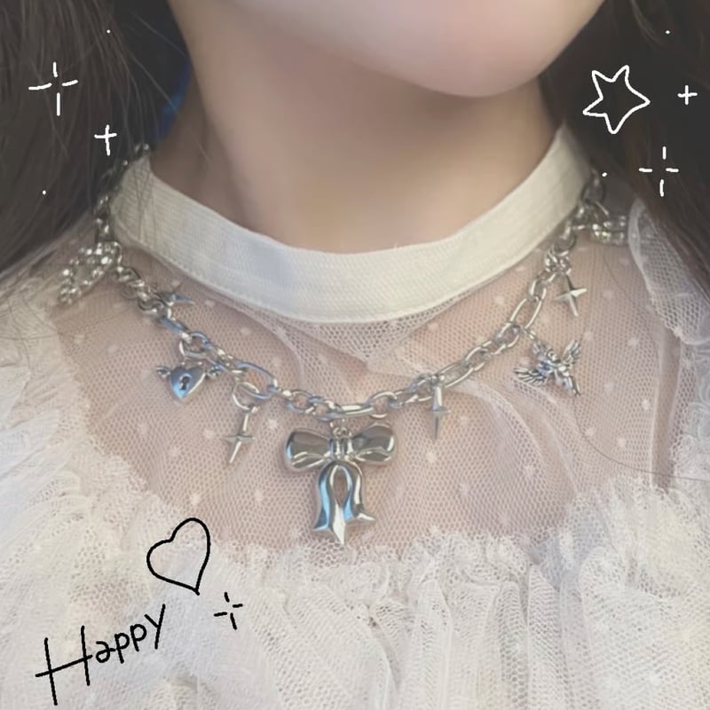 ネックレス】y2k リボン ハート 鍵モチーフ | Kum♡