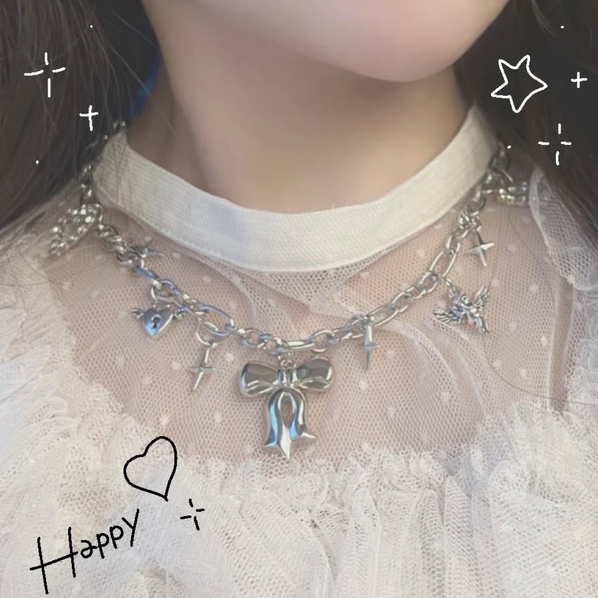 ネックレス】y2k リボン ハート 鍵モチーフ | Kum♡