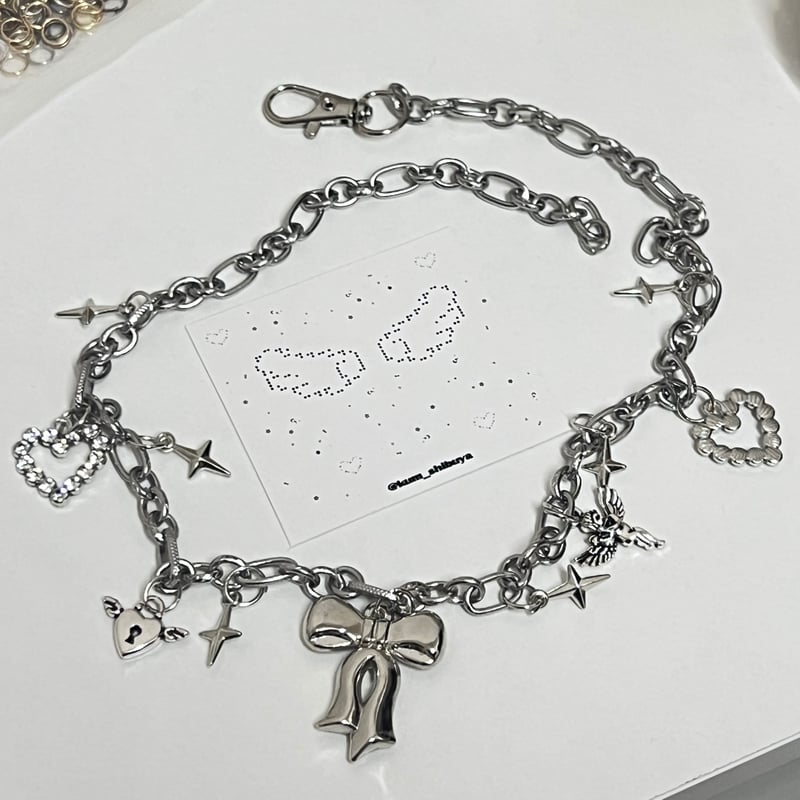 ネックレス】y2k リボン ハート 鍵モチーフ | Kum♡