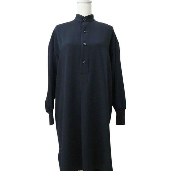 HYKE ハイク スタンドカラー 長袖 ワンピース 裾スリット 袖リブ 紺 ネイビー Navy サイズ2