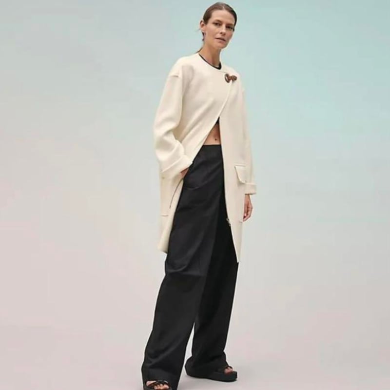 HERMES ラグジュアリーな カシミヤ ラップ コート HERMES エルメス コート アイレットクラスプ ベビーカシミア