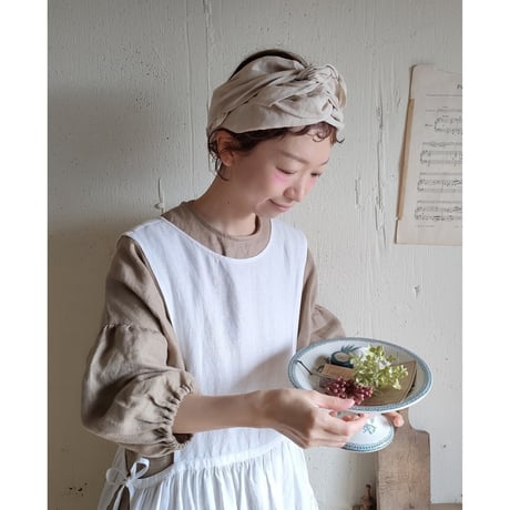 【Ecru Beige】Antique wash Linen cafe Tavern アンティークウォッシュリネンターバン リネンターバン カフェターバン