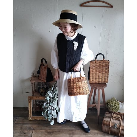 【Noir black】くるみボタンのコットンリネン 2wayジレベスト COTTON LINEN 2way Gilet 前後着ベスト リネンベスト ジレ