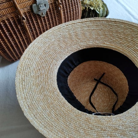 送料無料◆Natural Straw Hat Black Ribbon ナチュラル麦わら帽子 カンカン帽 ストローハット