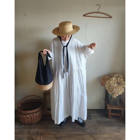 【Mat White】modernist switching gather Onepiece コットンワンピース Aライン ギャザーワンピース ガーゼ gauze#