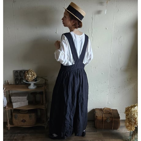 【即納】《ANTIQUE Black》Curios linen suspender skirt gauze# サスペンダースカート