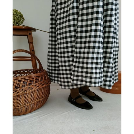 【Gingham check】modernist switching gather Onepiece コットンワンピース Aライン ギャザーワンピース ガーゼ gauze#