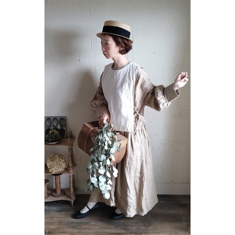 【Ecru White】くるみボタンのコットンリネン 2wayジレベスト COTTON LINEN 2way Gilet 前後着ベスト リネンベスト ジレ