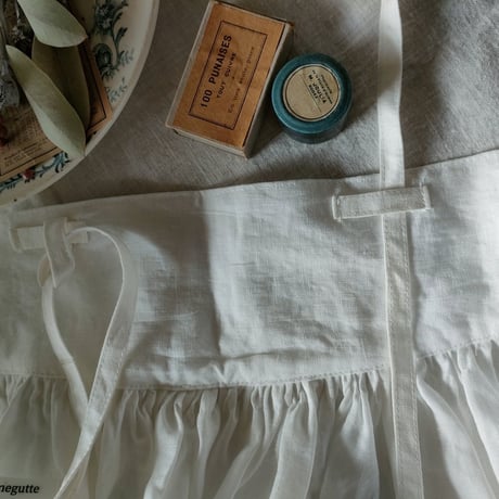 【即納サンプル品】Ecru White 2way サスペンダーギャザータブリエ French Linen Gather tablier フレンチリネンタブリエ タブリエエプロン アンティークタブリエ
