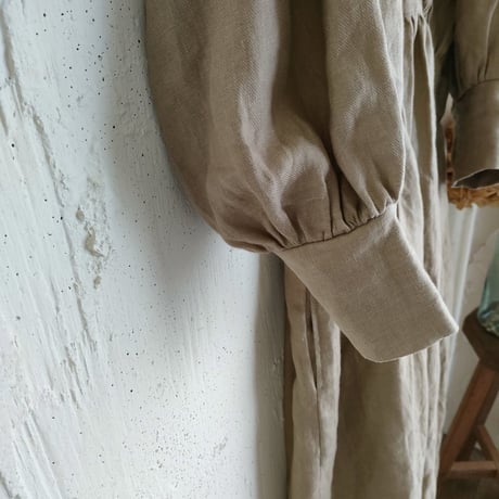【caramel Beige】French Linen Ayaori Gather onepiece アヤオリギャザーワンピース フレンチリネンギャザーワンピース リネンワンピース