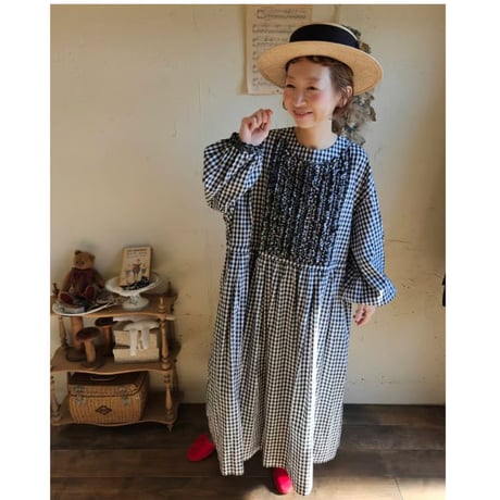 【即納】ギンガムエミリーワンピース　《黒×白》　gingham emilyone-piece　black×white