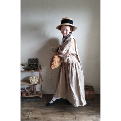 【Ecru White】くるみボタンのコットンリネン 2wayジレベスト COTTON LINEN 2way Gilet 前後着ベスト リネンベスト ジレ