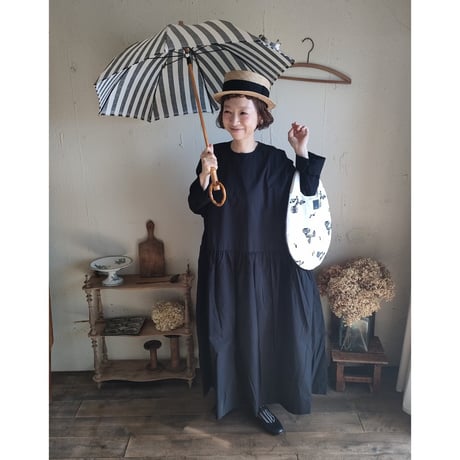【Mat Black】modernist switching gather Onepiece コットンワンピース Aライン ギャザーワンピース ガーゼ gauze#