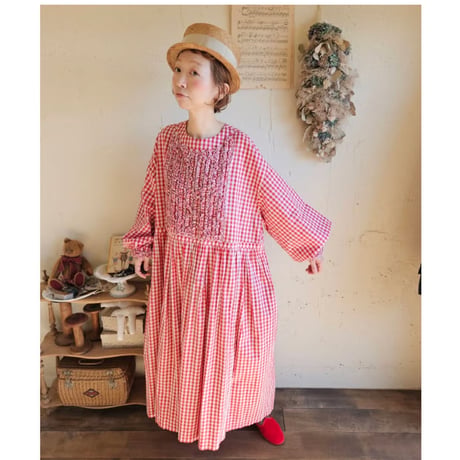 【即納】ギンガムエミリーワンピース　《赤×白》　gingham emily one-piece  led×white